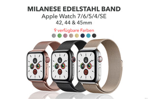 Milanaise Milanese Edelstahl Armband 42/44mm Für Apple Watch 7,6,5,4,SE - 9 Farben