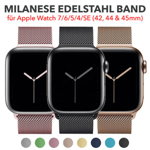 Milanaise Milanese Edelstahl Armband 42/44mm Für Apple Watch 7,6,5,4,SE - 9 Farben